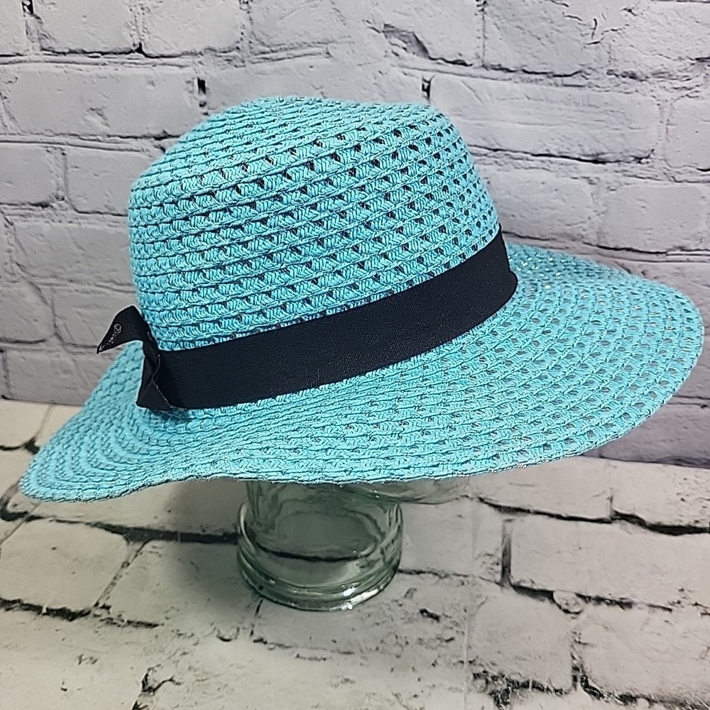 Vintage Mr Buho Womens Hat Blue Straw Panama Derby Wide Brim Sun Hat - Picture 5 of 7